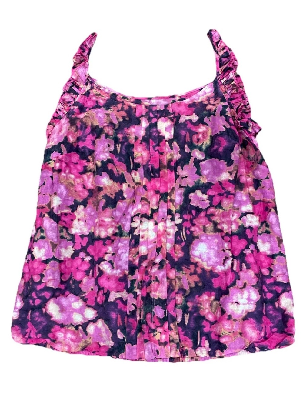 Ann Taylor LOFT Petites Size S Watercolor Floral Bubble Hem Silk Cotton Tank
